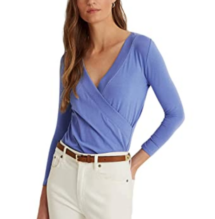 LAUREN RALPH LAUREN Wrap-Style Jersey Top