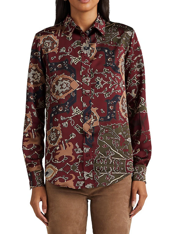 Lauren Ralph Lauren Charmeuse Straight-Fit Long-Sleeve Shirt