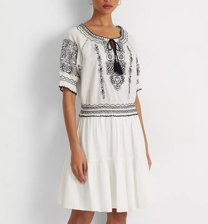Lauren Ralph Lauren Embroidered Cotton Voile Dress