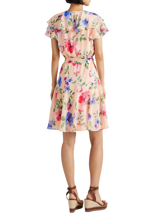 LAUREN RALPH LAUREN Petite Floral Belted Crinkle Georgette Dress