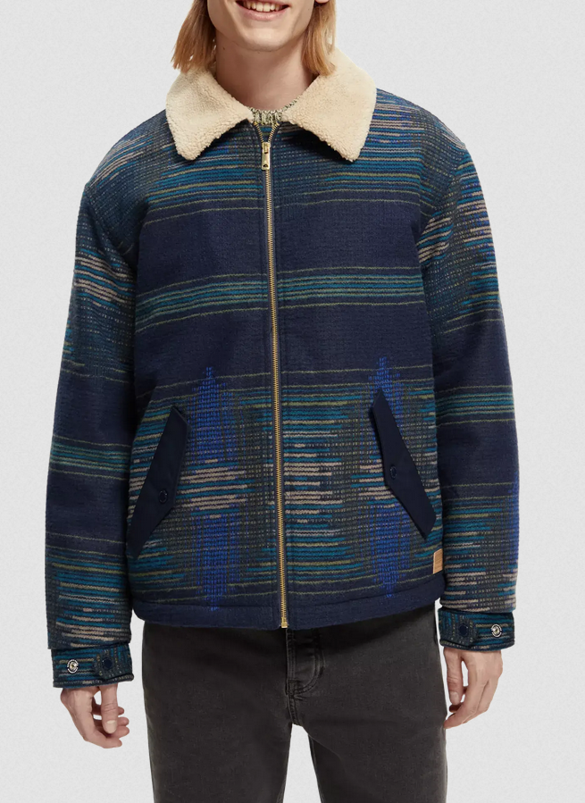 Scotch & Soda Teddy Trimmed Jacquard Bomber Jacket
