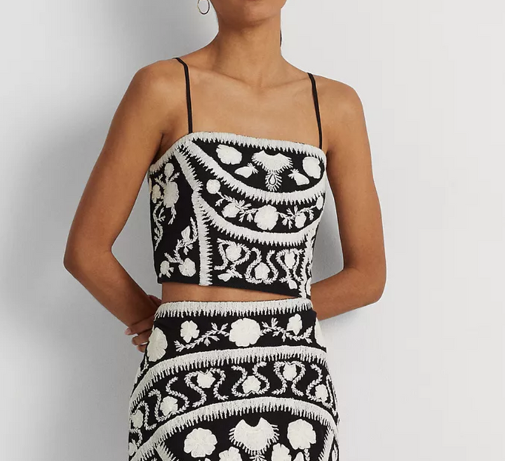LAUREN RALPH LAUREN Embroidered Cropped Sleeveless Top