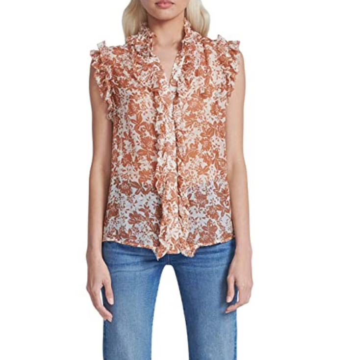 7 For All Mankind Floral Print Ruffle Top