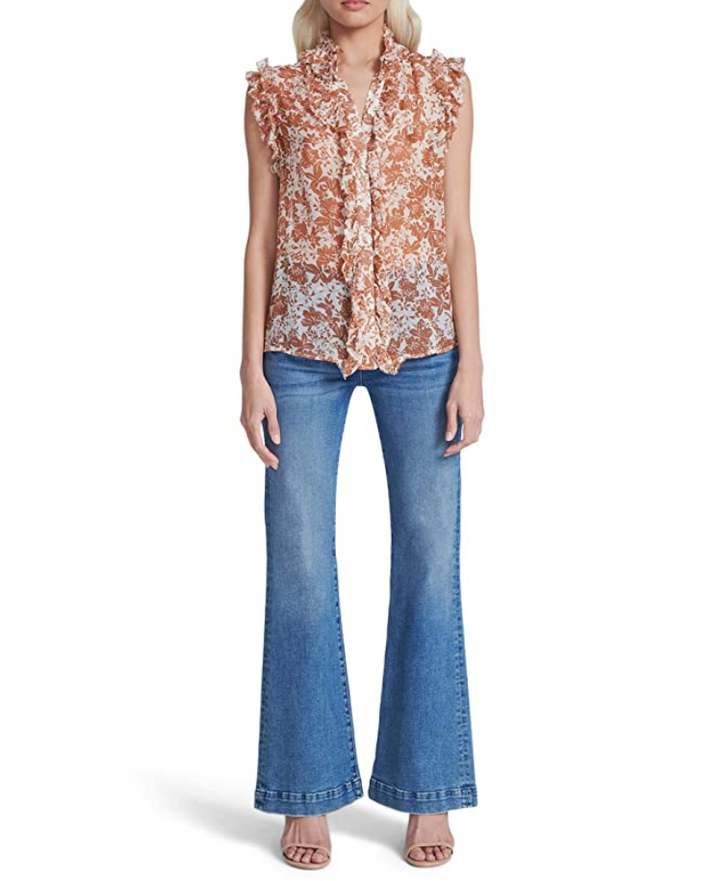 7 For All Mankind Floral Print Ruffle Top