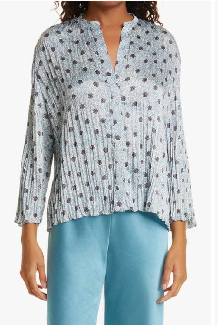 Vince Camellia Printed Pleated Blouse