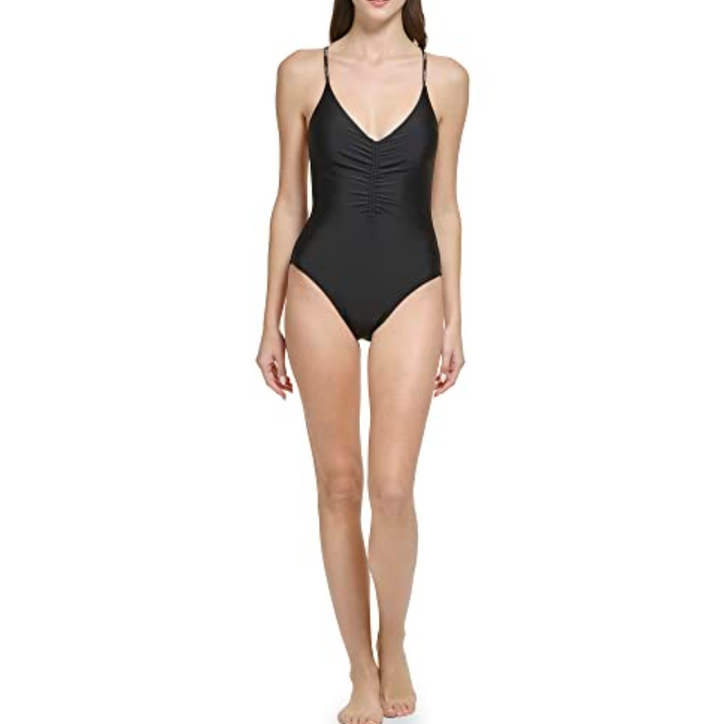 Calvin Klein Tie Back Logo Straps One Piece Swimsuit