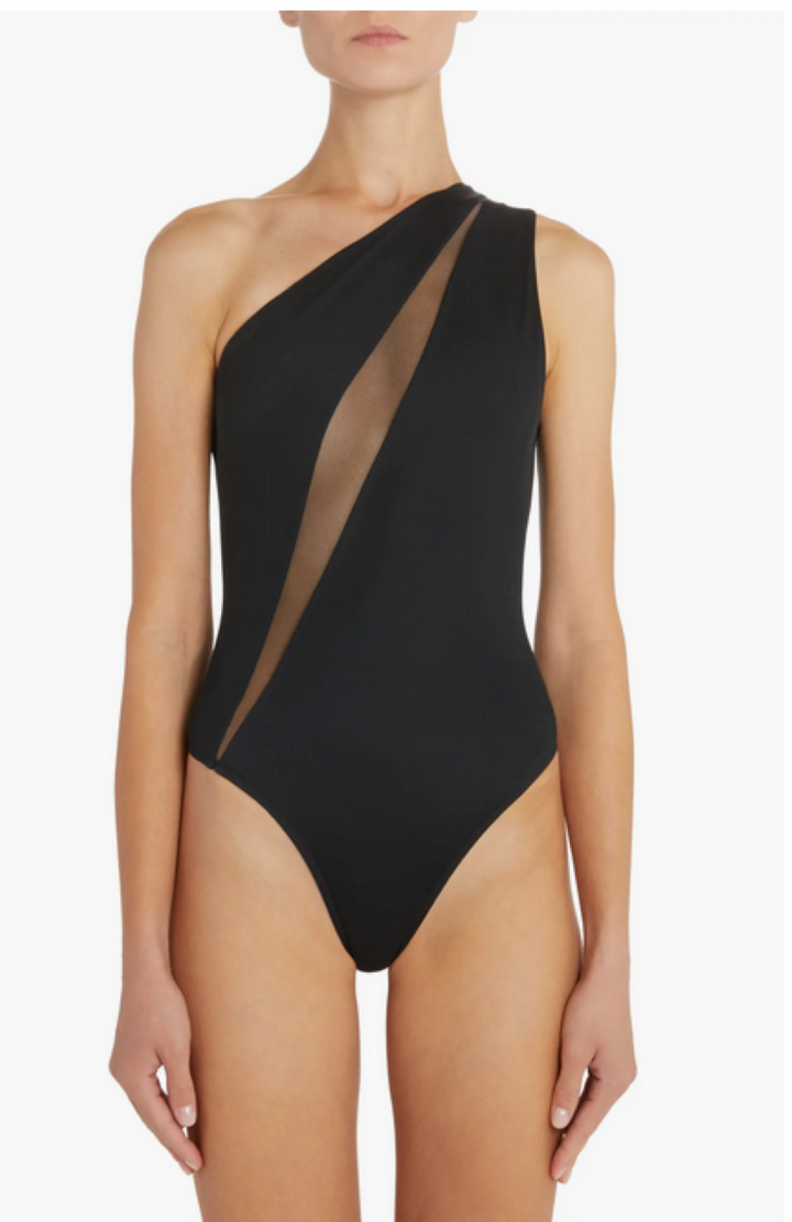 Versace Asymmetrical Sheer Inset One Piece Swimsuit