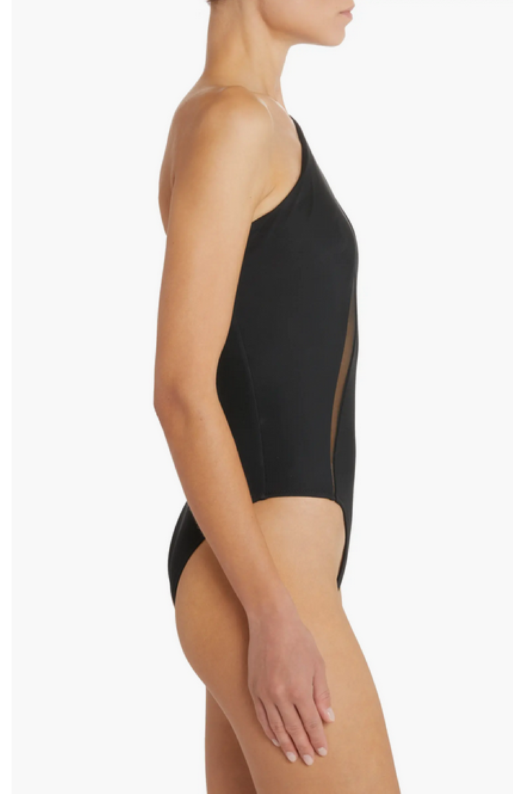 Versace Asymmetrical Sheer Inset One Piece Swimsuit