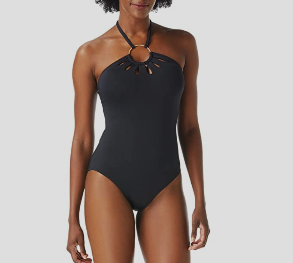 VINCE CAMUTO Ring Cutout Halter One Piece Swimsuit