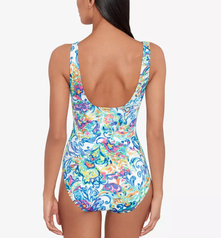Ralph Lauren Ruffle Surplice Underwire One-Piece Swimsuit