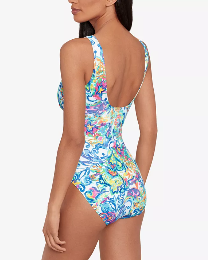Ralph Lauren Ruffle Surplice Underwire One-Piece Swimsuit
