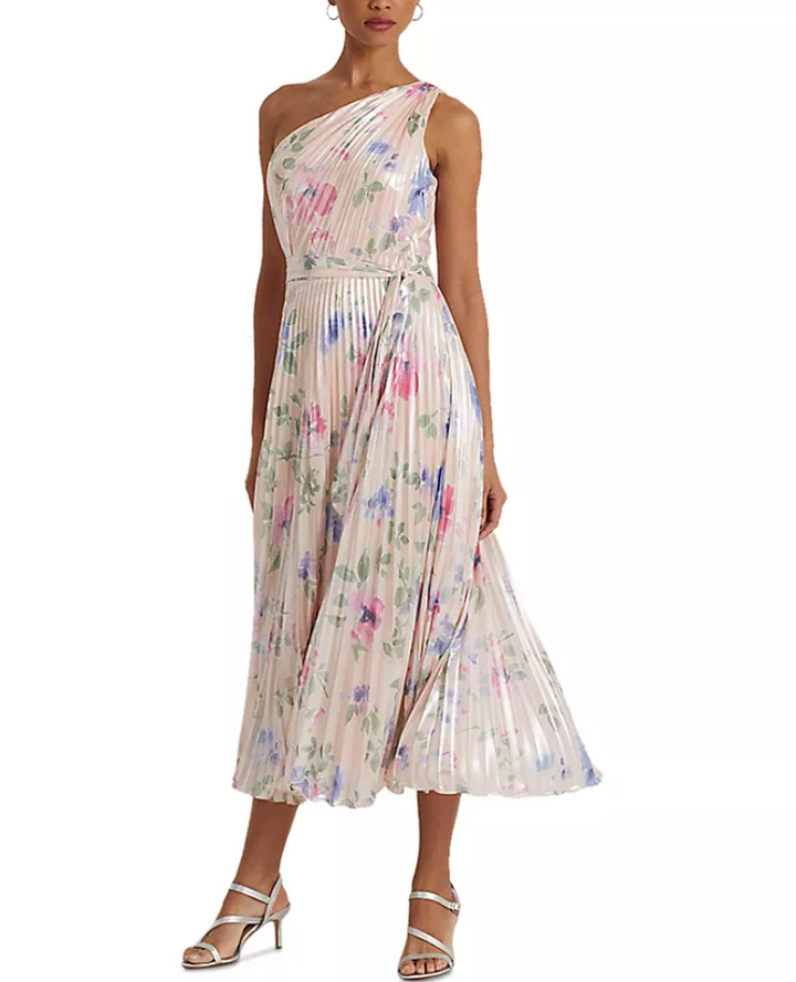 LAUREN RALPH LAUREN Floral Georgette One-Shoulder Gown