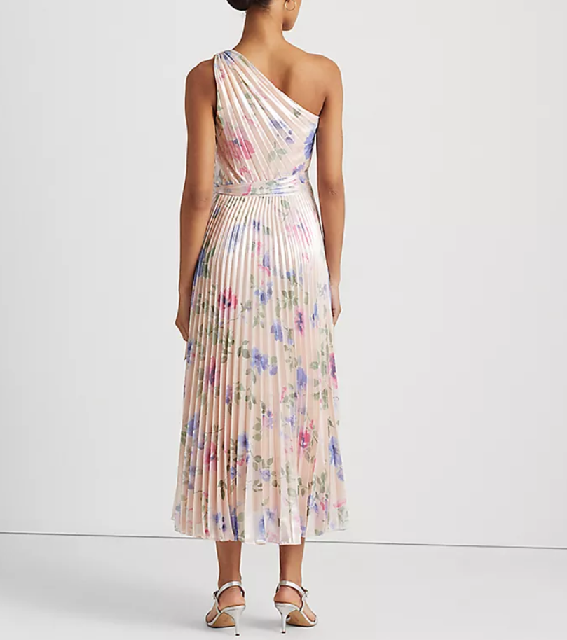 LAUREN RALPH LAUREN Floral Georgette One-Shoulder Gown