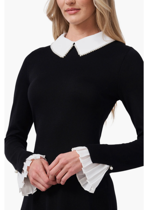 CeCe Pleated-Cuff Collared Cotton Dress