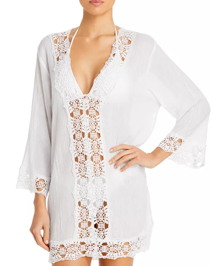 La Blanca Crocheted Lace Trim Tunic Swim Cover-Up