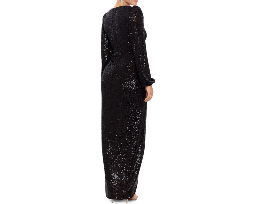 Xscape Sequin Faux Wrap Gown DGFOutlet Xscape Sequin Faux Wrap Gown DGFOutlet
