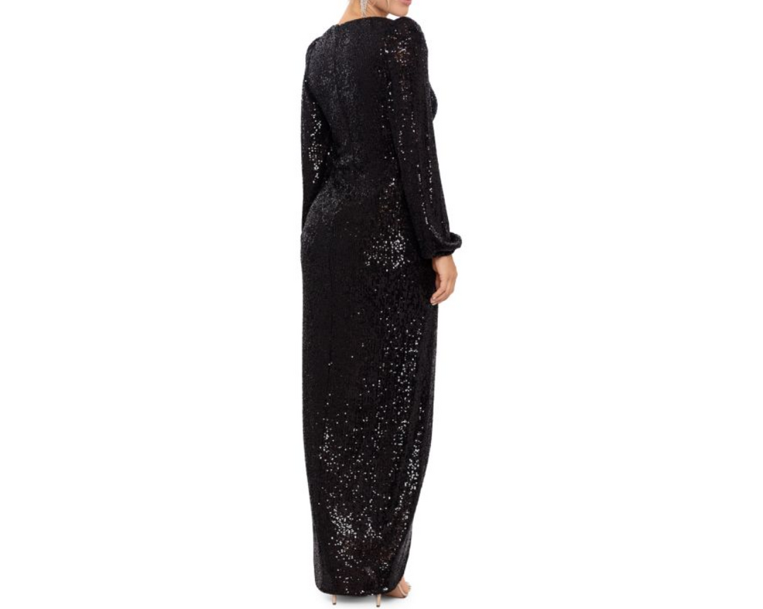 Xscape Sequin Faux Wrap Gown