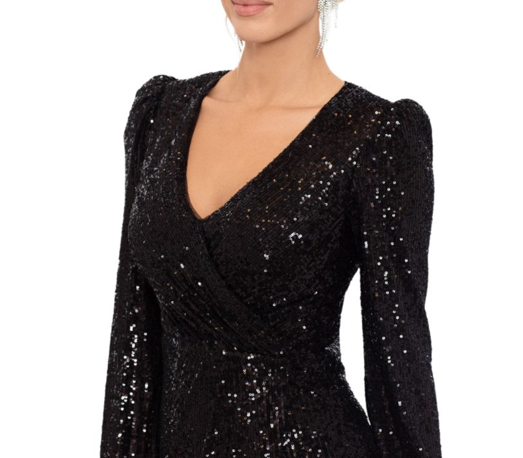 Xscape Sequin Faux Wrap Gown DGFOutlet Xscape Sequin Faux Wrap Gown DGFOutlet