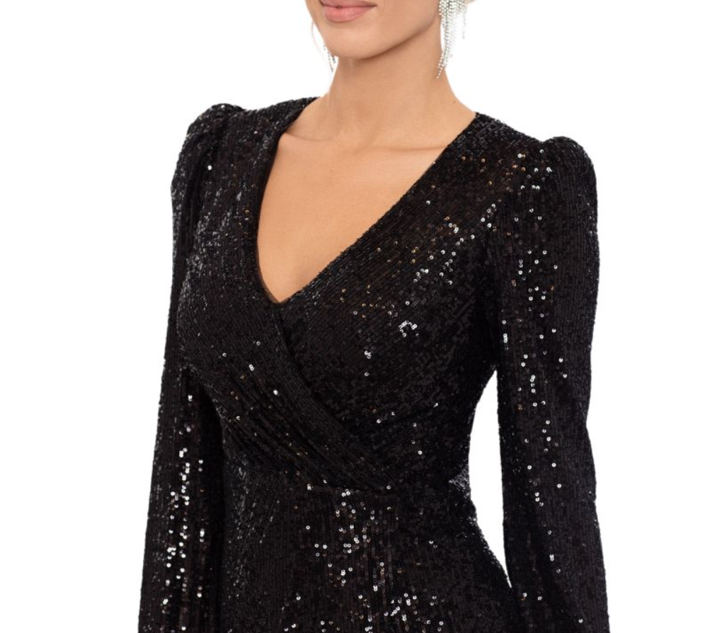 Xscape Sequin Faux Wrap Gown