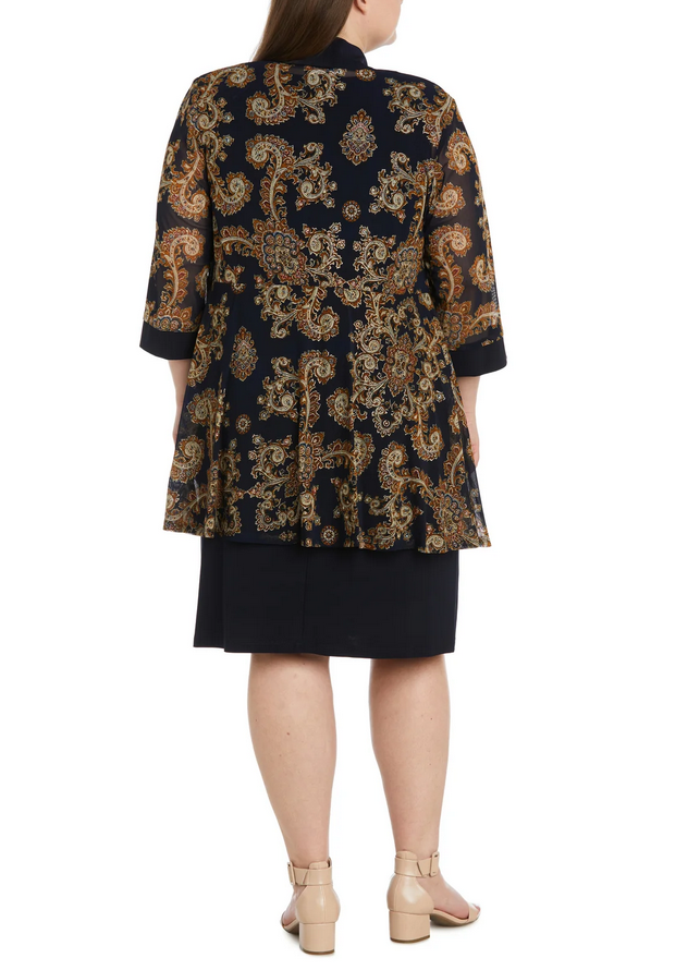 R & M Richards Plus Size 2-Pc. Printed Jacket & Necklace Dress