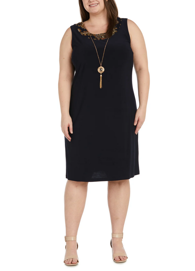 R & M Richards Plus Size 2-Pc. Printed Jacket & Necklace Dress