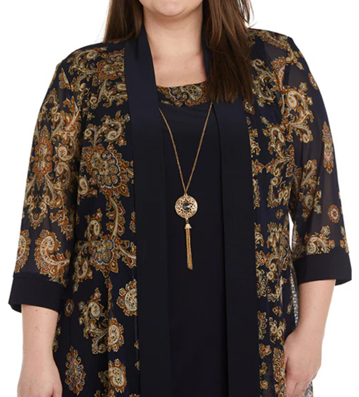 R & M Richards Plus Size 2-Pc. Printed Jacket & Necklace Dress