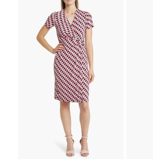 Anne Klein Check Print Faux Wrap Dress