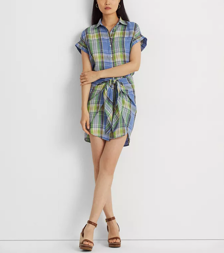 LAUREN RALPH LAUREN Plaid Tie-Front Shirtdress