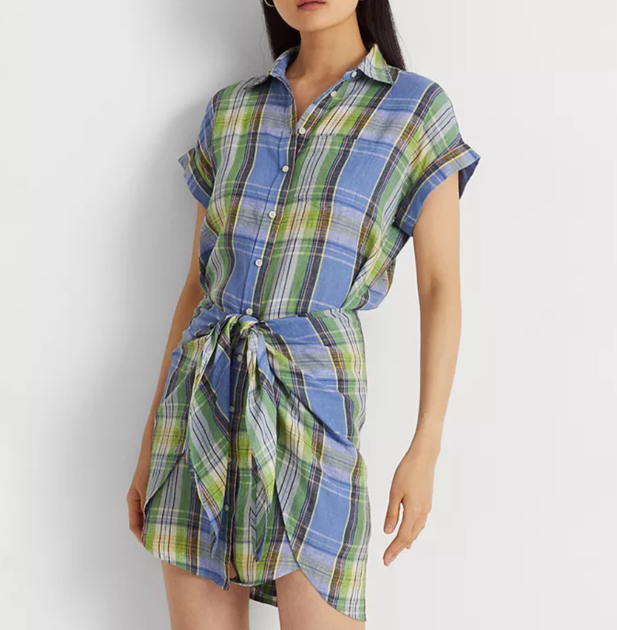 LAUREN RALPH LAUREN Plaid Tie-Front Shirtdress