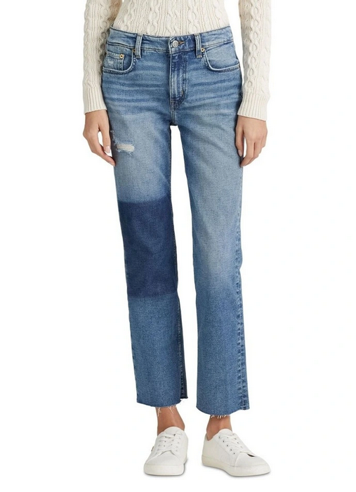 LAUREN RALPH LAUREN High-Rise Patchwork Straight Cropped Jeans