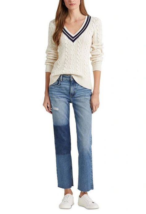 LAUREN RALPH LAUREN High-Rise Patchwork Straight Cropped Jeans