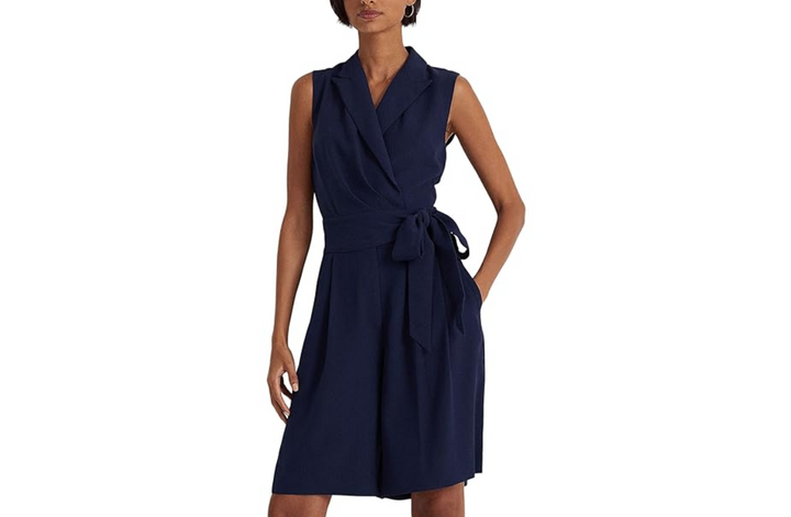 Lauren Ralph Lauren Belted Georgette Sleeveless Romper