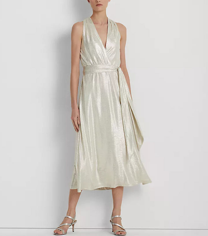 LAUREN RALPH LAUREN Metallic Jersey Halter Cocktail Dress