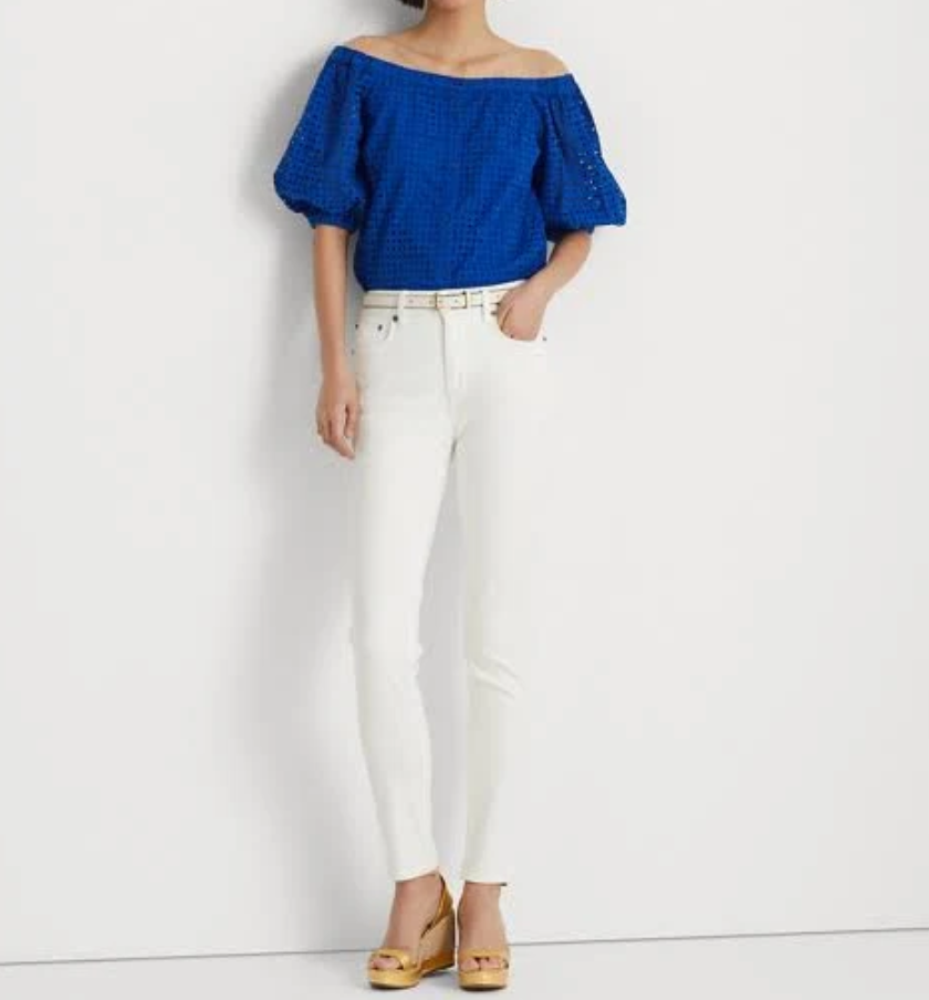 LAUREN RALPH LAUREN Plus Size Eyelet Cotton Off-the-Shoulder Blouse