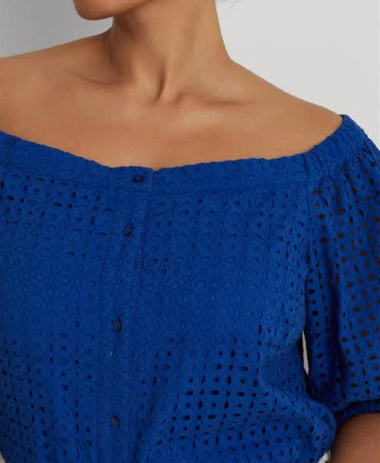 LAUREN RALPH LAUREN Plus Size Eyelet Cotton Off-the-Shoulder Blouse