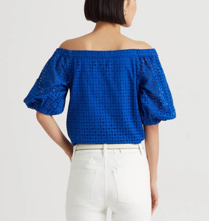 LAUREN RALPH LAUREN Plus Size Eyelet Cotton Off-the-Shoulder Blouse