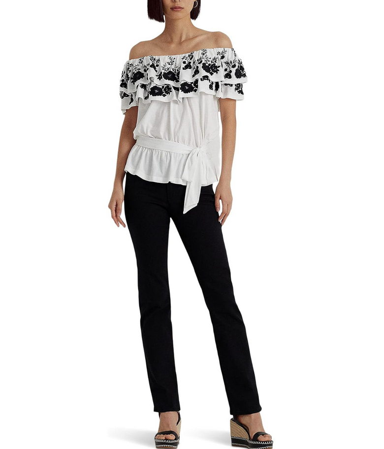 LAUREN RALPH LAUREN Embroidered Jersey Off-the-Shoulder Top