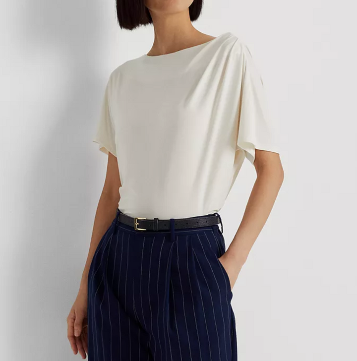LAUREN RALPH LAUREN Pleated Stretch Jersey T-Shirt