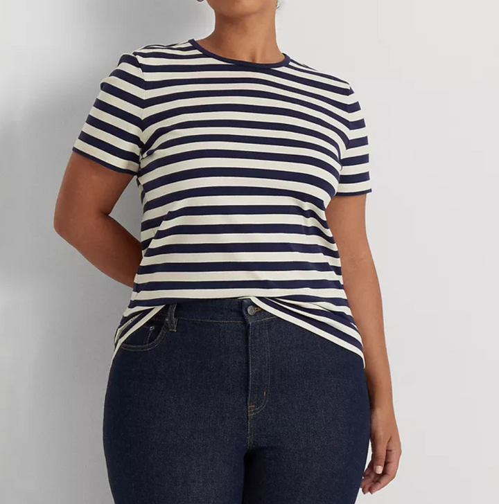 LAUREN RALPH LAUREN Plus Size Striped Crewneck Top