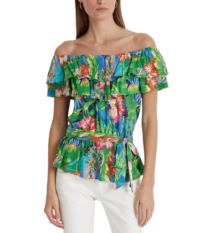 Ralph Lauren Floral Jersey Off-the-Shoulder Top