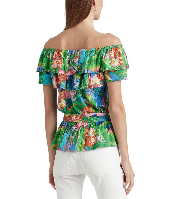 Ralph Lauren Floral Jersey Off-the-Shoulder Top