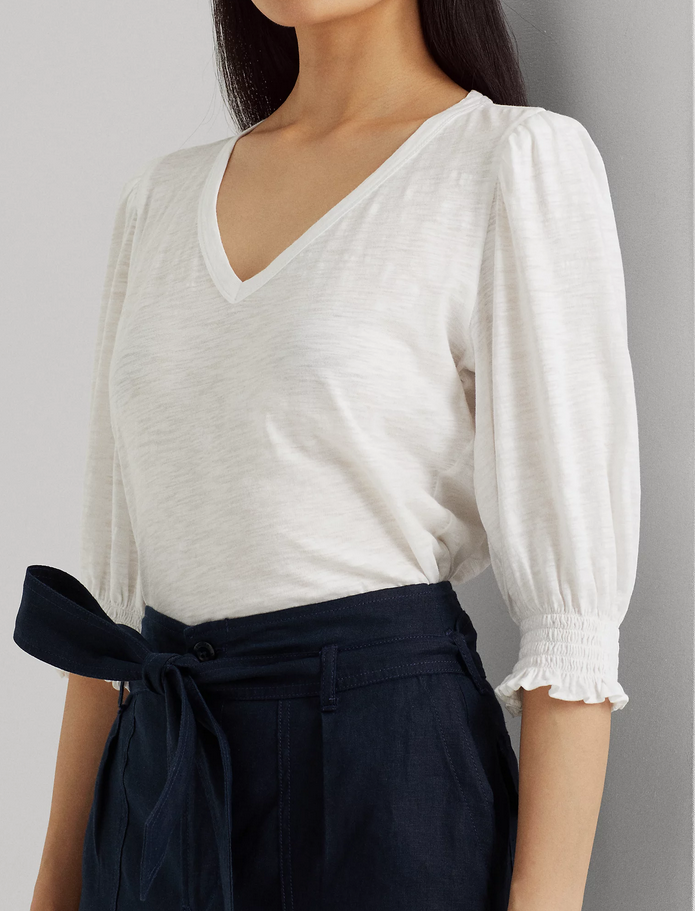 LAUREN RALPH LAUREN Cotton Slub Jersey Puff-Sleeve Tee