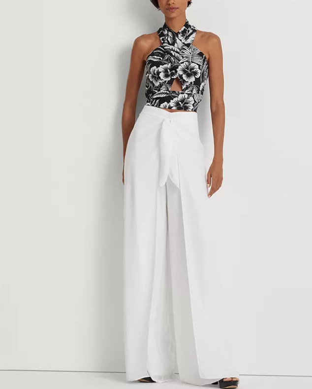 Ralph Lauren Floral Crepe Cropped Halter Blouse