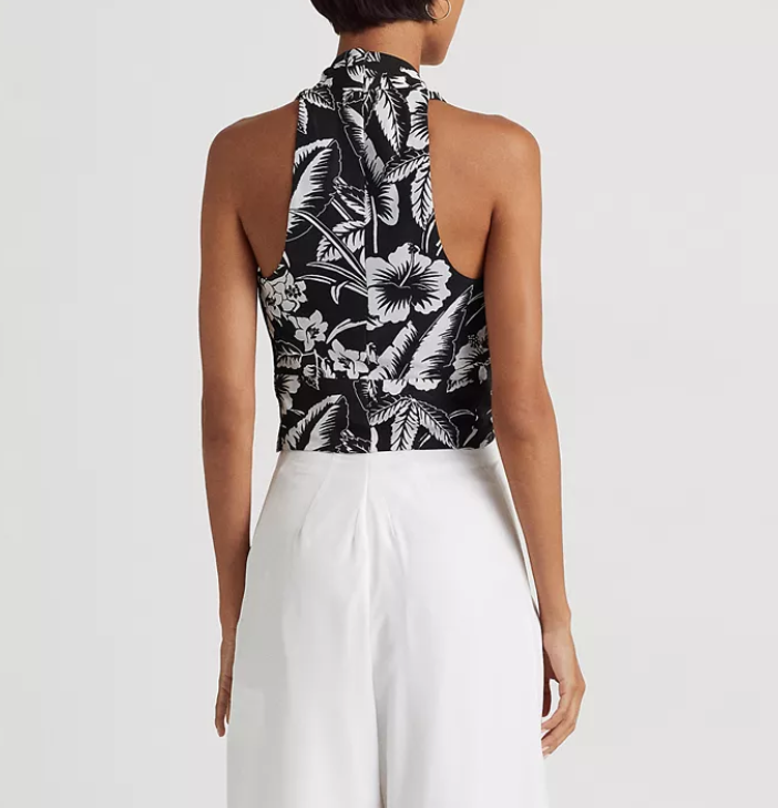 Ralph Lauren Floral Crepe Cropped Halter Blouse