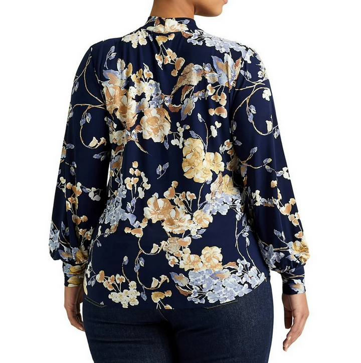 Ralph Lauren Floral Tie-Neck Stretch Jersey Top