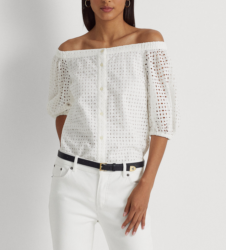 LAUREN RALPH LAUREN Eyelet Cotton Off-the-Shoulder Blouse