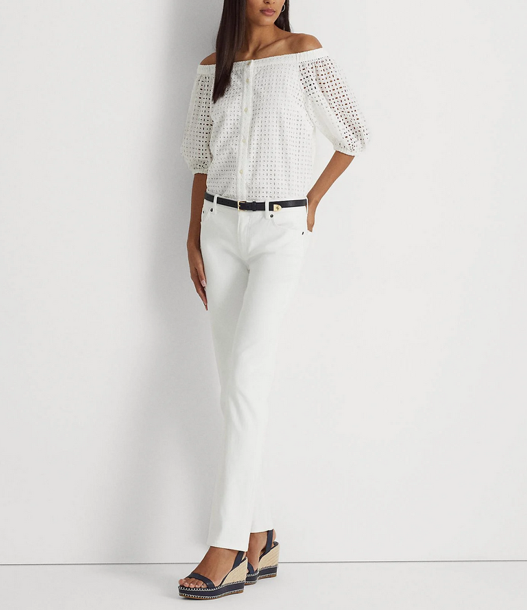LAUREN RALPH LAUREN Eyelet Cotton Off-the-Shoulder Blouse