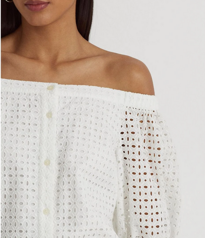 LAUREN RALPH LAUREN Eyelet Cotton Off-the-Shoulder Blouse