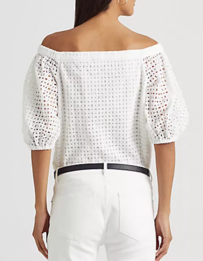 LAUREN RALPH LAUREN Eyelet Cotton Off-the-Shoulder Blouse