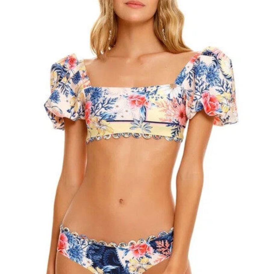 Agua Bendita Calista Tie Back Puffed Sleeve Swim Top